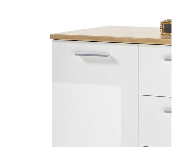 Commode lobi 1 deur 4 lades - glanzend wit/hout - afbeelding 2 van  3