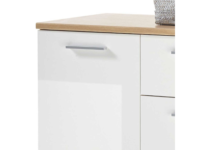 Commode lobi 2 deuren 4 lades - glanzend wit/hout - afbeelding 2 van  4