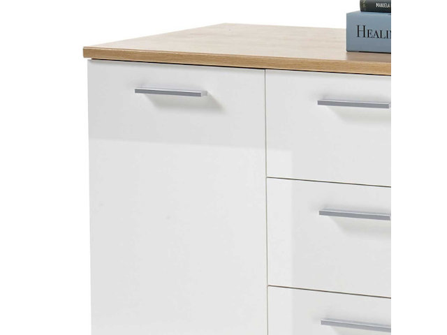 Commode lobi 2 deuren 4 lades - glanzend wit/hout - afbeelding 3 van  4