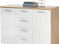 Commode lobi 2 deuren 4 lades - glanzend wit/hout - afbeelding 1 van  4