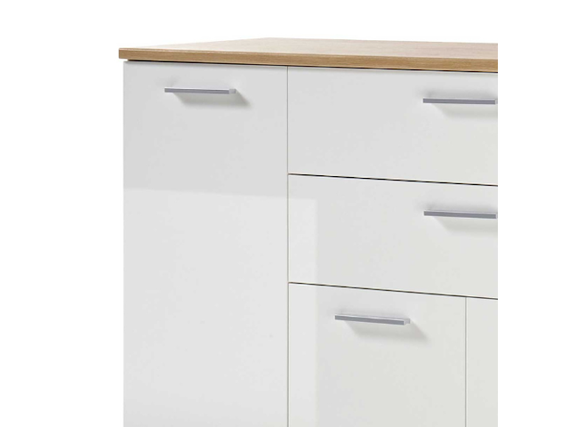 Commode lobi 4 deuren 2 lades - glanzend wit/hout - afbeelding 2 van  3
