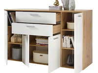 Commode lobi 4 deuren 2 lades - glanzend wit/hout - afbeelding 1 van  3
