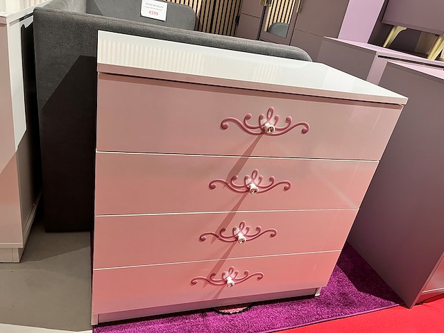 Commode – roze glans | 4 lades met sierwerkgreep - afbeelding 1 van  3
