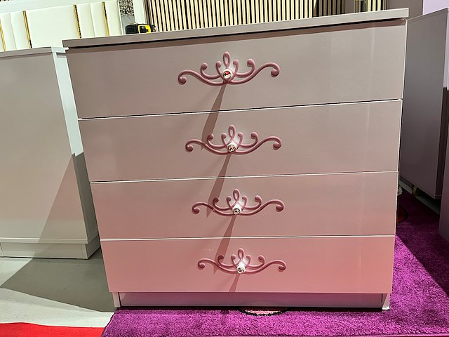 Commode – roze glans | 4 lades met sierwerkgreep - afbeelding 3 van  3