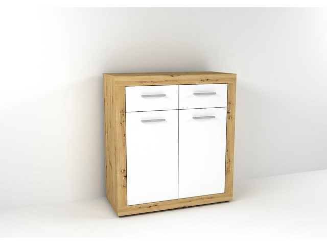 Commode turbo met 2 deuren & 2 laden - oude eik/hoogglans wit - afbeelding 1 van  2