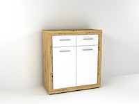 Commode turbo met 2 deuren & 2 laden - oude eik/hoogglans wit - afbeelding 1 van  2