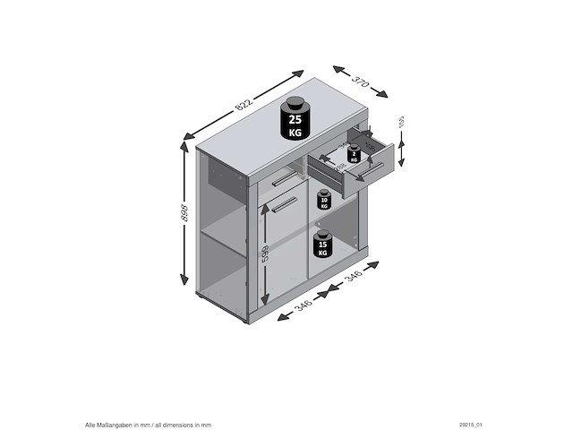 Commode turbo met 2 deuren & 2 laden - oude eik/hoogglans wit - afbeelding 2 van  2