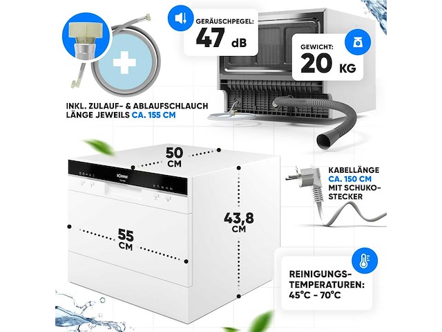 Compacte vaatwasser tsg7405-wit, 6 instellingen - afbeelding 4 van  8
