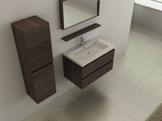 Compleet 4-delig badkamermeubel (80cm) - donkerbruin hout decor - incl. kranen - afbeelding 2 van  4