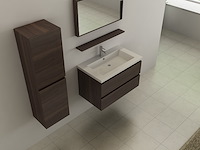 Compleet 4-delig badkamermeubel (80cm) - donkerbruin hout decor - incl. kranen - afbeelding 2 van  4