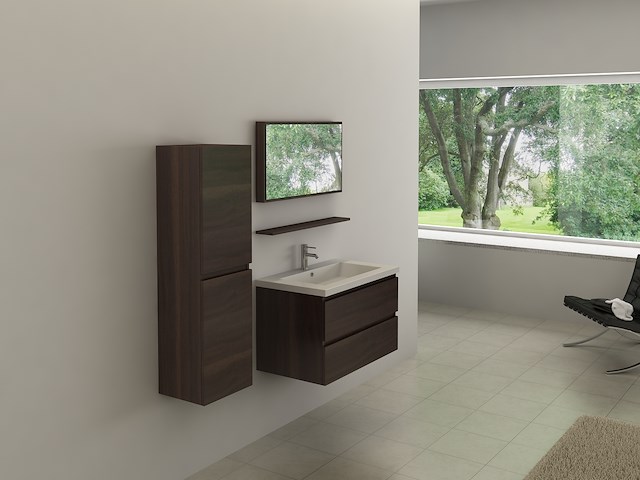 Compleet 4-delig badkamermeubel (80cm) - donkerbruin hout decor - incl. kranen - afbeelding 4 van  4