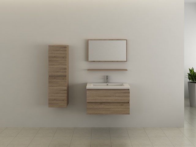 Compleet 4-delig badkamermeubel (80cm) - lichtbruin hout decor - incl. kranen - afbeelding 2 van  4