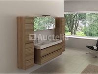 Compleet 4-delig duo-badkamermeubel (140cm) - hout decor - incl. kranen