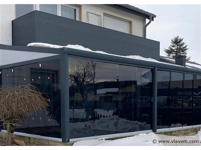 Compleet glazen schuifdeursysteem 3 deurs, veiligheidsglas 10 mm, 3030 mm breed, 3 stuks deuren 1030 mm 2650 mm hoog, antraciet lichtgrijs ral 7016 - afbeelding 1 van  14