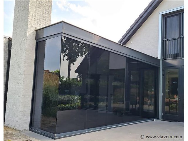 Compleet glazen schuifdeursysteem 4 deurs, veiligheidsglas 10 mm, 3570 mm breed, 4 stuks deuren 900 mm 2200 mm hoog, mat zwart ral 9005 - afbeelding 7 van  14