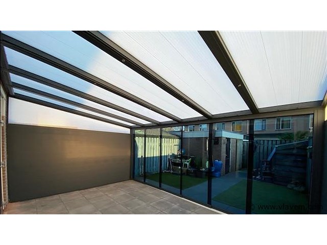 Compleet glazen schuifdeursysteem 4 deurs, veiligheidsglas 10 mm, 4030 mm breed, 4 stuks deuren 1030 mm 2600 mm hoog, mat zwart ral 9005 - afbeelding 12 van  14