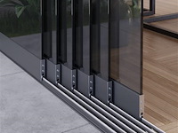 Compleet glazen schuifdeursysteem 5 deurs, veiligheidsglas 10 mm, 3980 mm breed, 5 stuks deuren 820 mm 2150 mm hoog, mat zwart ral 9005 - afbeelding 4 van  12