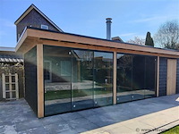 Compleet glazen schuifdeursysteem 5 deurs, veiligheidsglas 10 mm, 4680 mm breed, 5 stuks deuren 960 mm 2150 mm hoog, mat zwart ral 9005 - afbeelding 14 van  14