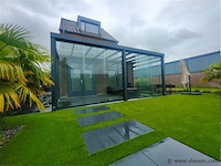 Compleet glazen schuifdeursysteem 6 deurs, veiligheidsglas 10 mm, 5250 mm breed, 6 stuks deuren 900 mm 2000 mm hoog, mat zwart ral 9005 - afbeelding 9 van  14