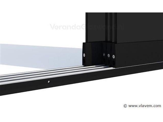 Compleet glazen schuifdeursysteem 6 deurs, veiligheidsglas 10 mm, 6030 mm breed, 6 stuks deuren 1030 mm 2350 mm hoog, mat zwart ral 9005 - afbeelding 10 van  14