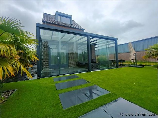 Compleet glazen schuifdeursysteem 7 deurs, veiligheidsglas 10 mm, 6120 mm breed, 7 stuks deuren 900 mm 2500 mm hoog, antraciet ral 7016 - afbeelding 9 van  14