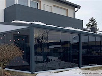 Compleet glazen schuifdeursysteem 7 deurs, veiligheidsglas 10 mm, 9120 mm breed, 7 stuks deuren 900 mm 2500 mm hoog, mat zwart ral 9005 - afbeelding 1 van  14