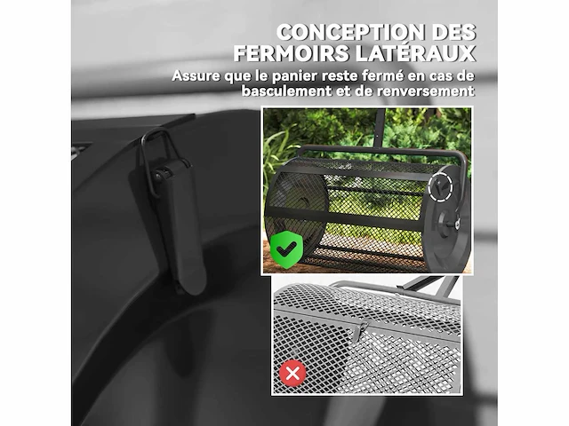 Compostverspreider 75 l gazonspreider met t-handvat draadgaasroller 70 x 40 x 112 cm zwart - afbeelding 4 van  4