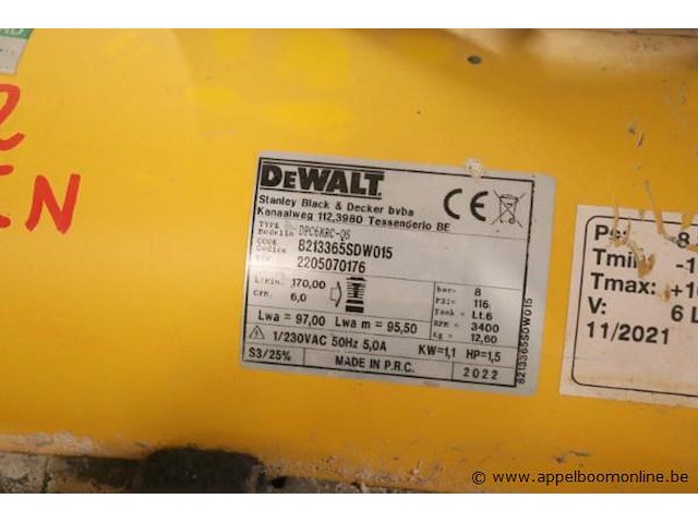 Compressor dewalt dpc6mrc-qs, 6ltr/8bar - afbeelding 3 van  4
