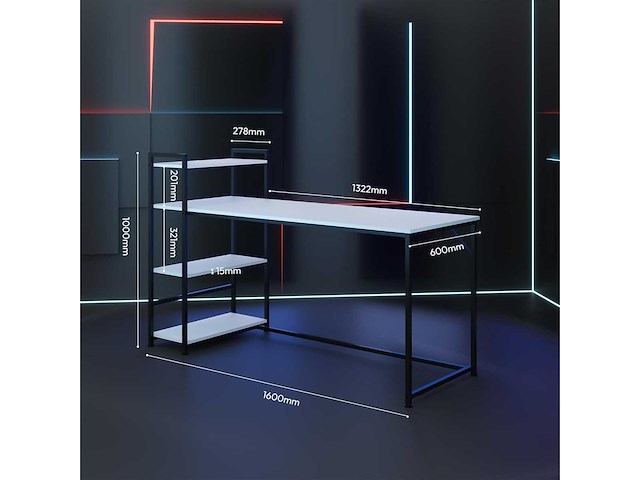 Computerbureau, gamingbureau, gamerbureau met 4 planken - afbeelding 3 van  8