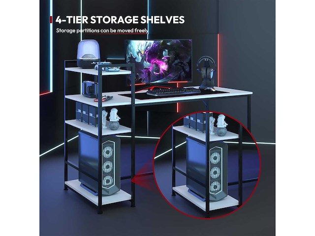 Computerbureau, gamingbureau, gamerbureau met 4 planken - afbeelding 6 van  8