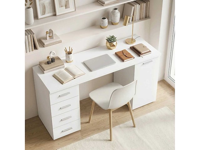 Computerbureau met 4 lades en kast, bureau 140 cm - afbeelding 1 van  4