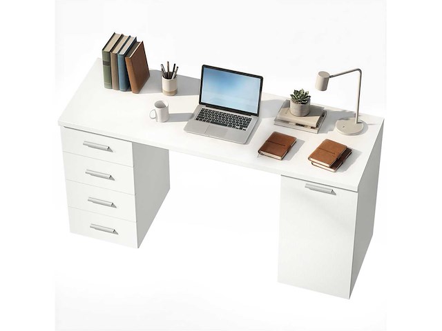 Computerbureau met 4 lades en kast, bureau 140 cm - afbeelding 2 van  4