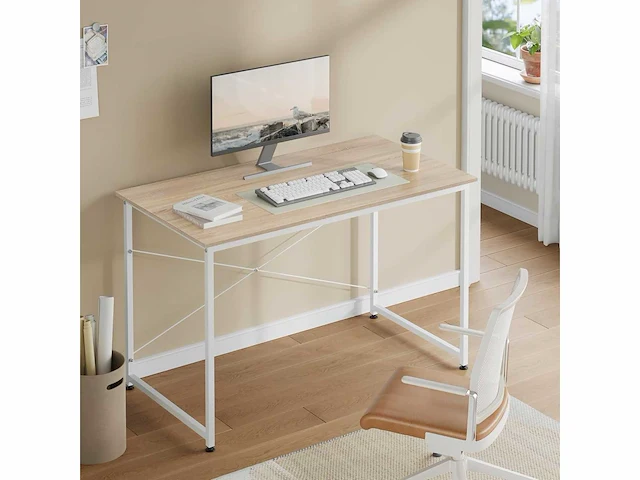 Computertafel, 120 x 60 cm, licht eiken en wit - afbeelding 1 van  1