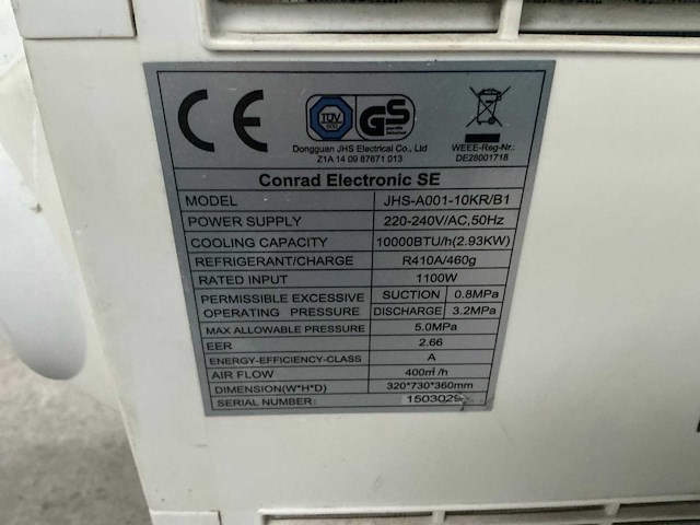 Conrad electronics jhs-a001-10kr/b1 mobiele airco (3x) - afbeelding 7 van  9