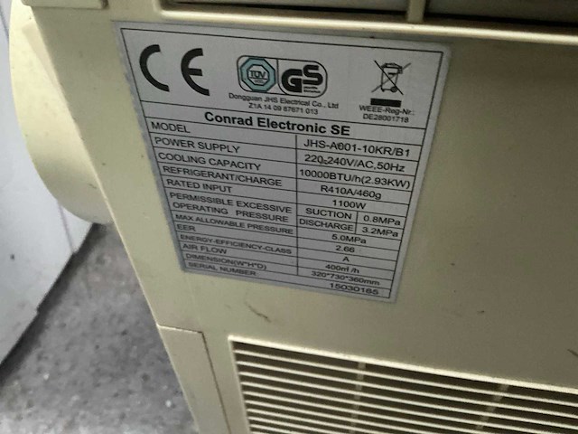 Conrad electronics jhs-a001-10kr/b1 mobiele airco (3x) - afbeelding 8 van  9