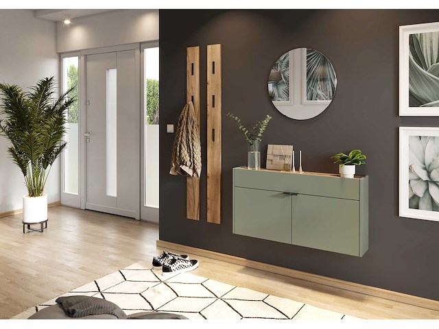Console amika 2 deuren & 1 lade zwevend - saliegroen/eik - afbeelding 1 van  7