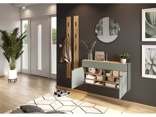 Console amika 2 deuren & 1 lade zwevend - saliegroen/eik - afbeelding 7 van  7