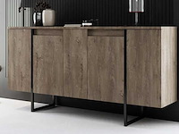 Consoletafel - walnootafwerking en zwarte metalen poten - afbeelding 1 van  9