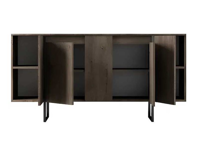 Consoletafel - walnootafwerking en zwarte metalen poten - afbeelding 3 van  9