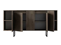 Consoletafel - walnootafwerking en zwarte metalen poten - afbeelding 3 van  9