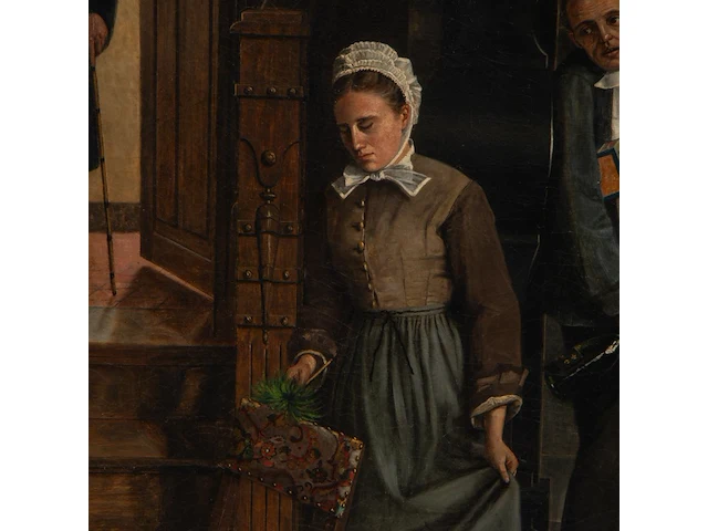 Constant cap (1842-1915), the maid caught in the act, oil on canvas 110 x 80 cm. (43.31 x 31 1/2 in.), frame: 140 x 110 cm. (55.11 x 43.31 in.) - afbeelding 4 van  8