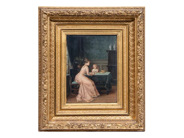 Constant cap (1842-1915), the young mother playing with her child, oil on mahogany 27 x 20.5 cm. (10.63 x 8.07 in.), frame: 49 x 42 cm. (19.28 x 16.53 in.) - afbeelding 2 van  5