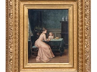 Constant cap (1842-1915), the young mother playing with her child, oil on mahogany 27 x 20.5 cm. (10.63 x 8.07 in.), frame: 49 x 42 cm. (19.28 x 16.53 in.) - afbeelding 2 van  5