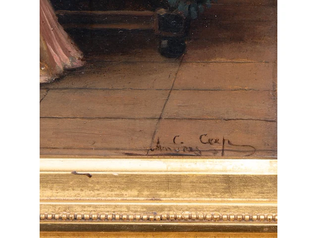 Constant cap (1842-1915), the young mother playing with her child, oil on mahogany 27 x 20.5 cm. (10.63 x 8.07 in.), frame: 49 x 42 cm. (19.28 x 16.53 in.) - afbeelding 4 van  5