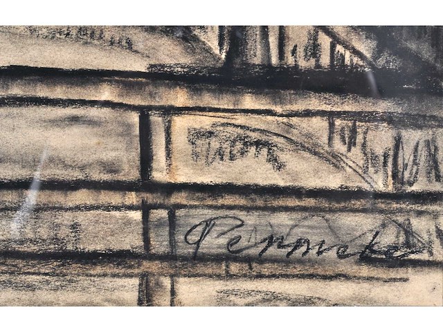 Constant permeke - hoeve tussen de bomen met koe - houtskool en rood krijt - afbeelding 4 van  11