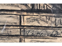 Constant permeke - hoeve tussen de bomen met koe - houtskool en rood krijt - afbeelding 4 van  11