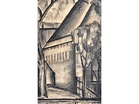 Constant permeke - hoeve tussen de bomen met koe - houtskool en rood krijt - afbeelding 7 van  11