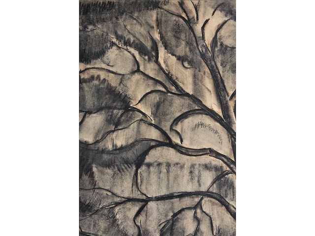 Constant permeke - hoeve tussen de bomen met koe - houtskool en rood krijt - afbeelding 9 van  11