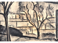 Constant permeke - hoeve tussen de bomen met koe - houtskool en rood krijt - afbeelding 11 van  11