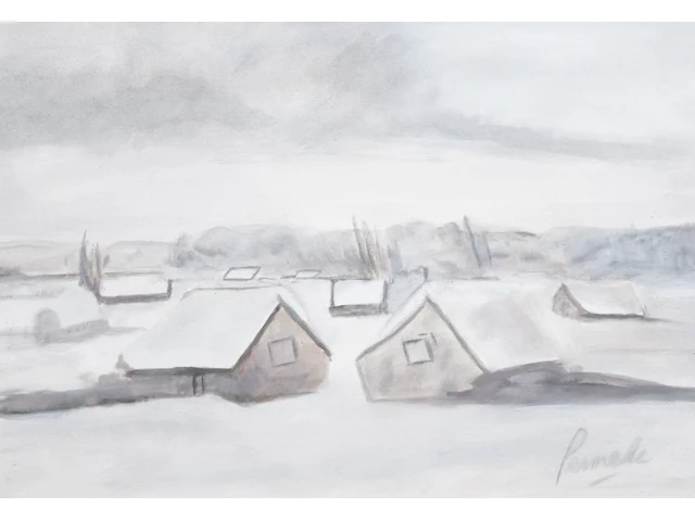 Constant permeke (1886-1952), a rural landscape in the snow, gouache on paper 42 x 60 cm. (16.5 x 23.6 in.), frame: 74 x 92 cm. (29.1 x 36.2 in.) - afbeelding 1 van  5